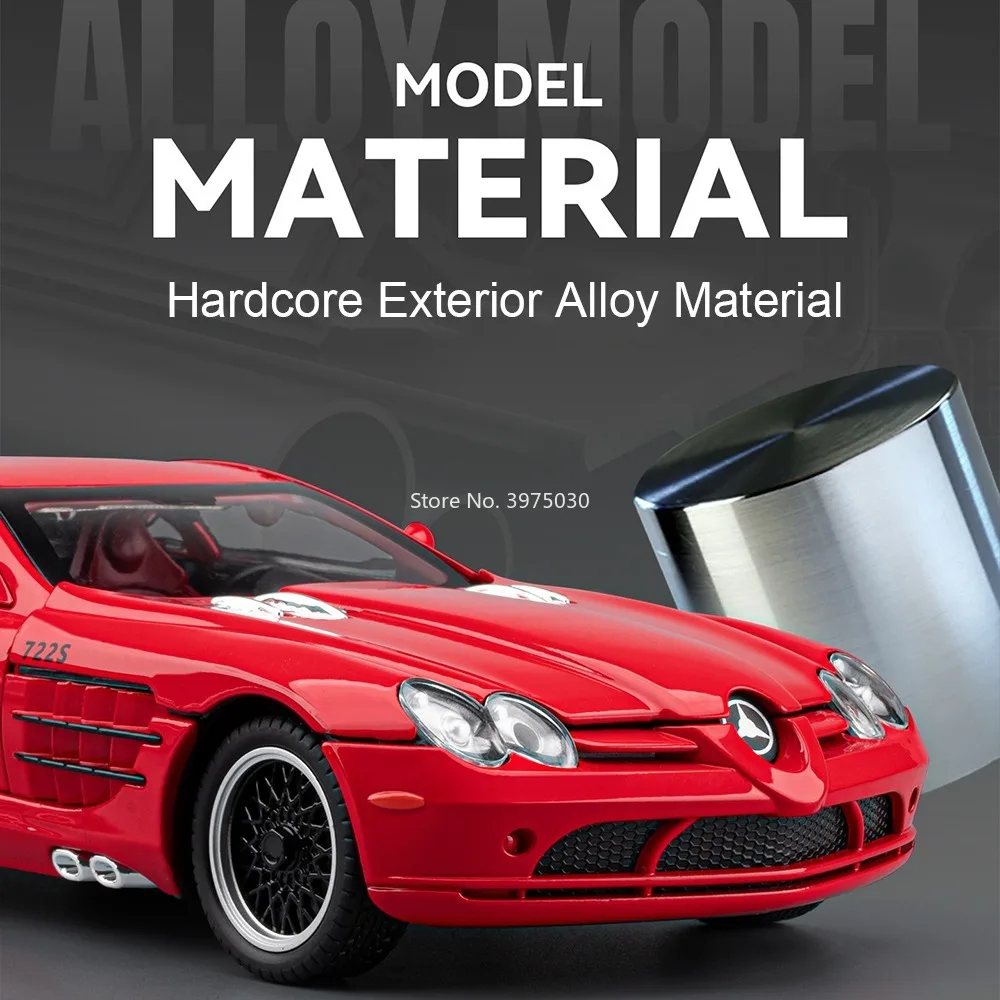 1:24 بنز SLR 722S نماذج سيارات مصنوعة من خليط معدني ألعاب دييكاست عجلة توجيه سيارة مصغرة مع مركبات صوت خفيفة لهدايا الأطفال والكبار #4