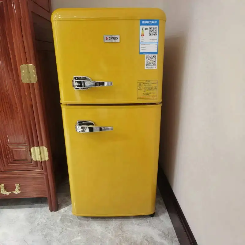 118 L Mini Compact Double-door American Retro Top-r Refrigerators Home Dormitory Office Refrigeration Equipment