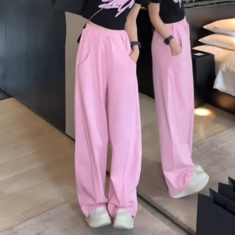 2023 New Spring and Autumn Fashion Street Sports High Waist Sagging Loose Slim Versatile Solid Color Casual Wide Leg Pants