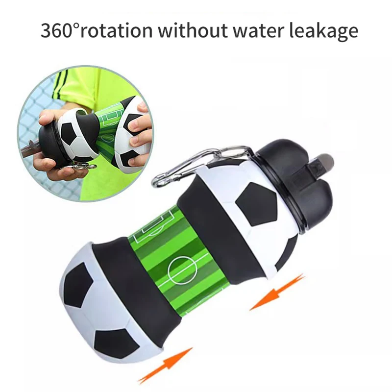 Portable Sports Water Bottle 550ml Foldable Football Kids Water Bottles Football Soccer Ball Shaped Water Bottle Silicone Cup