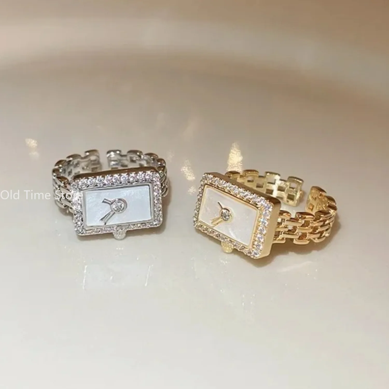 Luxury Watch Shape Open Ring for Women Sparkling Zircon Adjustable Jewelry Gift for Girlfriend Wife Anniversary Valentine