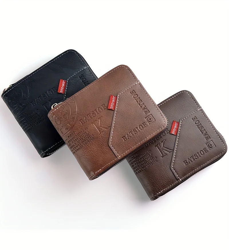 Herren-Geldbörse aus PU-Leder mit Wachsöl-Finish, Kurze Männer-Kartenhalterung mit Reißverschluss, Münzfach und Geldtasche – Detail 5