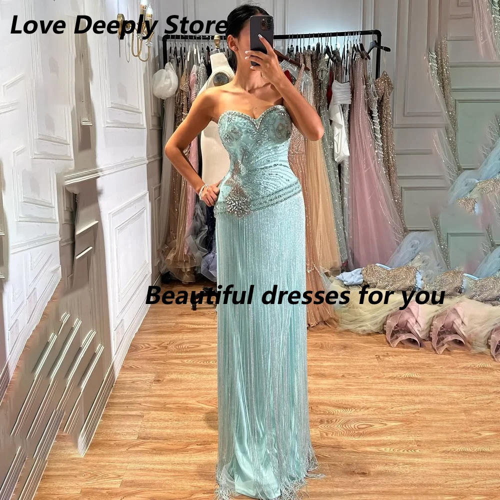 Customized Mint Strapless Sweetheart Rhinestone Beaded Mother Of The Bride Gown Fringe Mermaid Formal Wedding Evening Dress