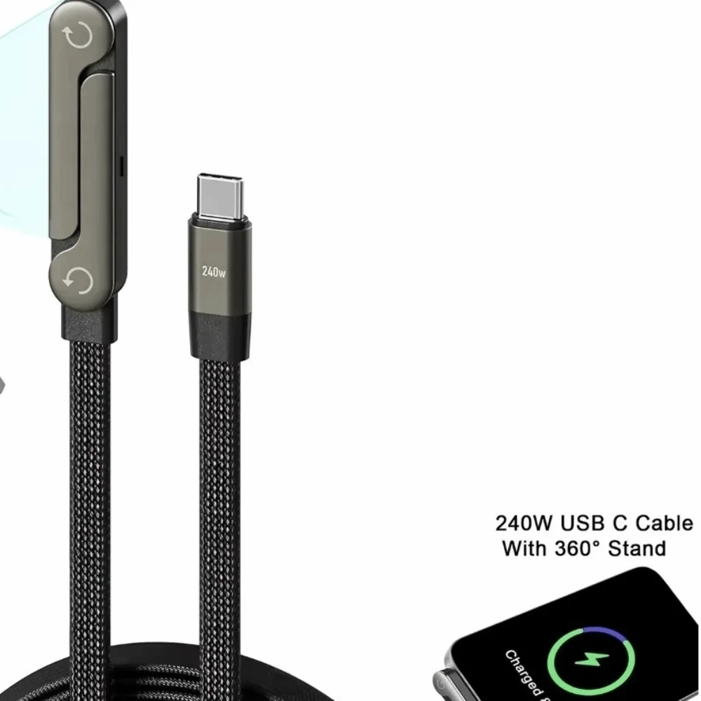 Built In Phone Stand Mobile Phone Stand Cable Foldable Bracket 240W USB C Cable Fast Charging 2-in-1 Design Quick Charge Cable
