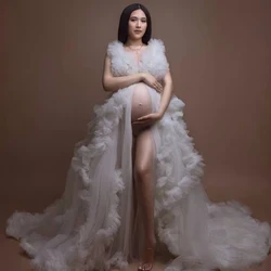 Vestido de tul con volantes para sesión de fotos, prenda de maternidad con cintura ajustable, Color personalizado, abertura de falda, Tiffany