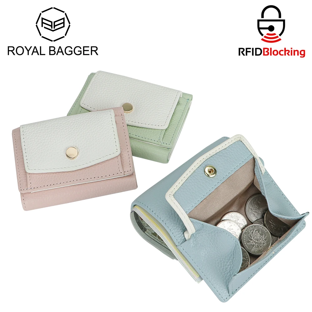 Royal Bagger Genuine Leather Mini Trifold Wallet, Portable RFID Protected Card Holder, Coin Purse for Daily Use 1884