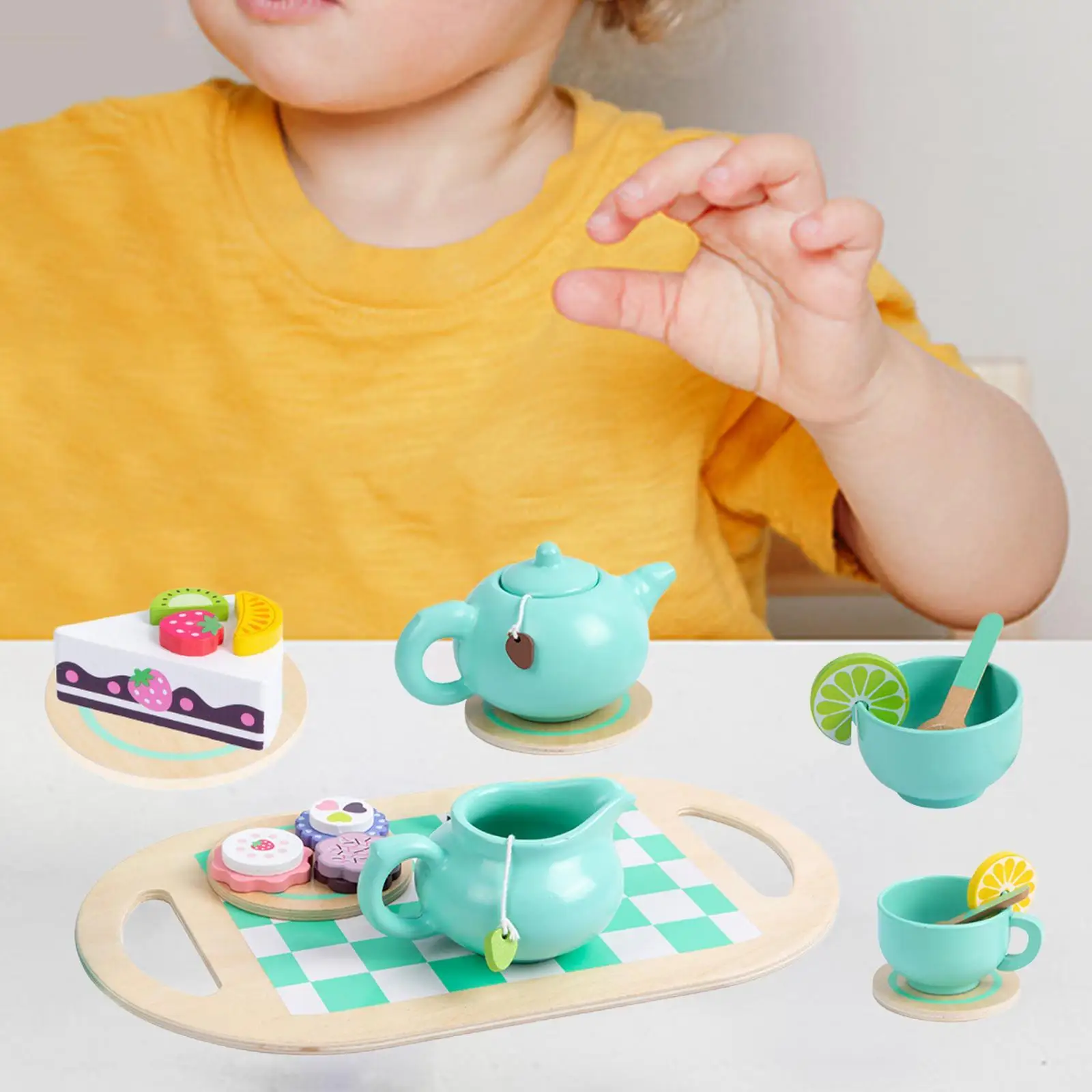 Kids Tea Party Set Wooden Toy Hands on Ability for Ages 3 4 5 Years Old Kids