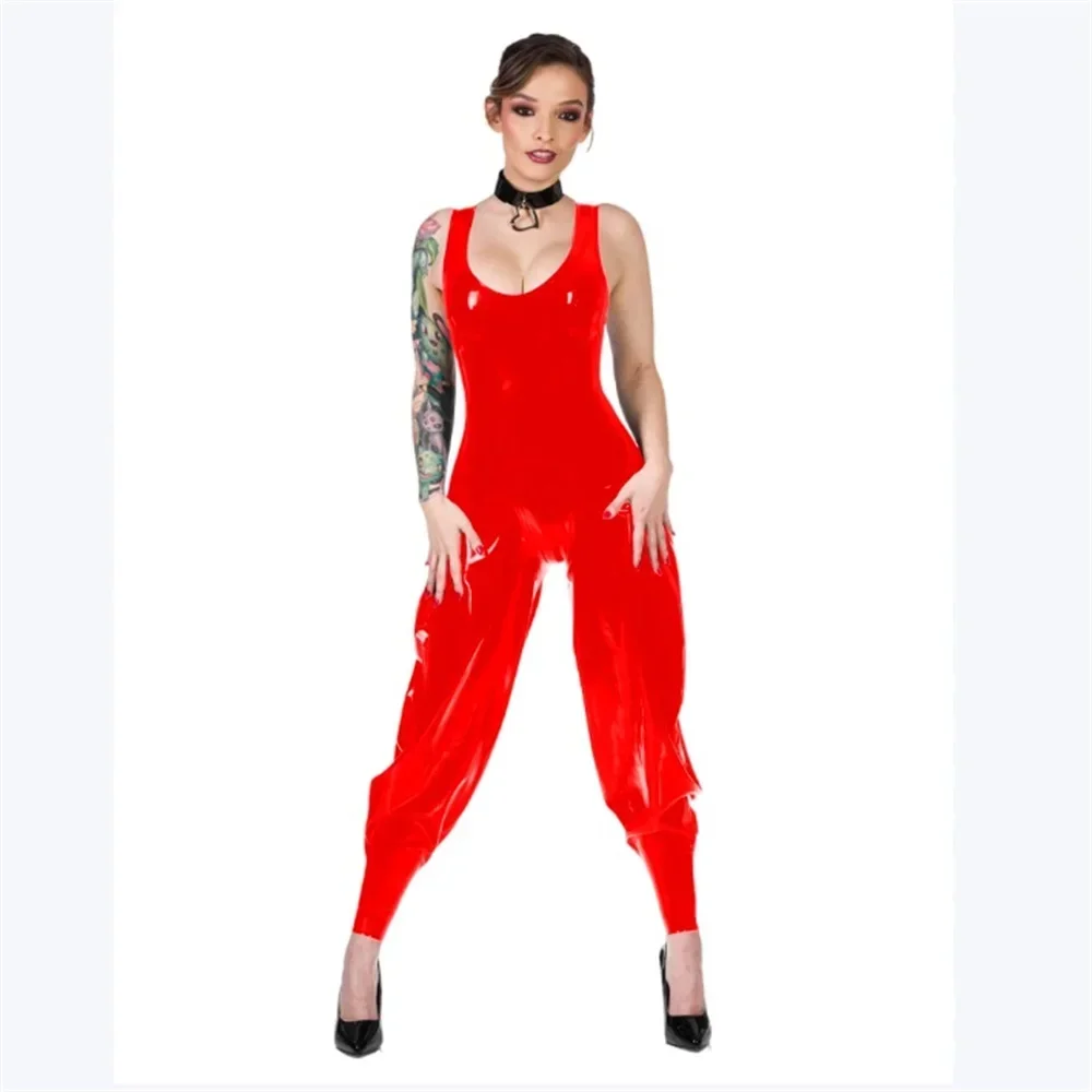 Sexy Glossy PVC Leather Sleeveless Jumpsuits for Women Wetlook Tank U-neck Bodysuits Nightclub Dance Overalls Exotic Custom 7XL