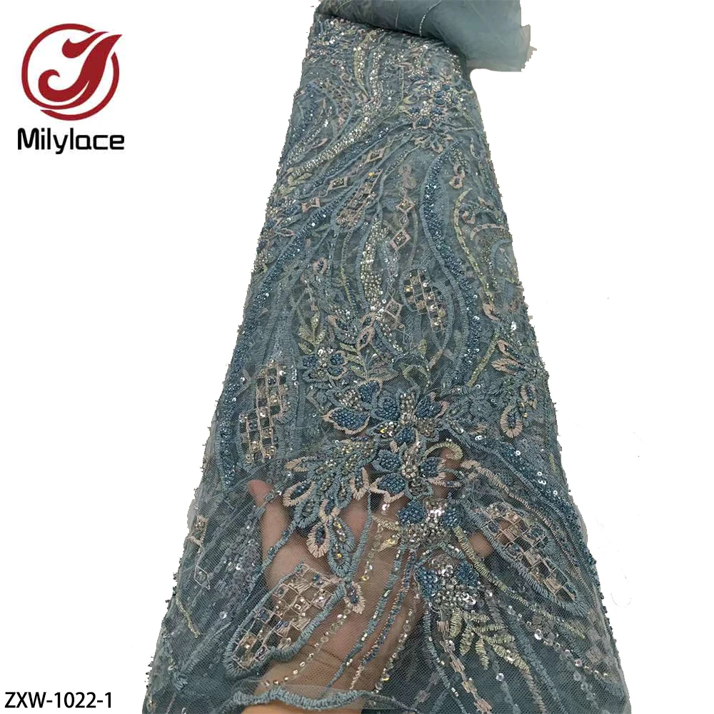 

African Lace Fabric Beades French Mesh Lace Fabric Nigerian Sequins Lace for Wedding ZXW-1022