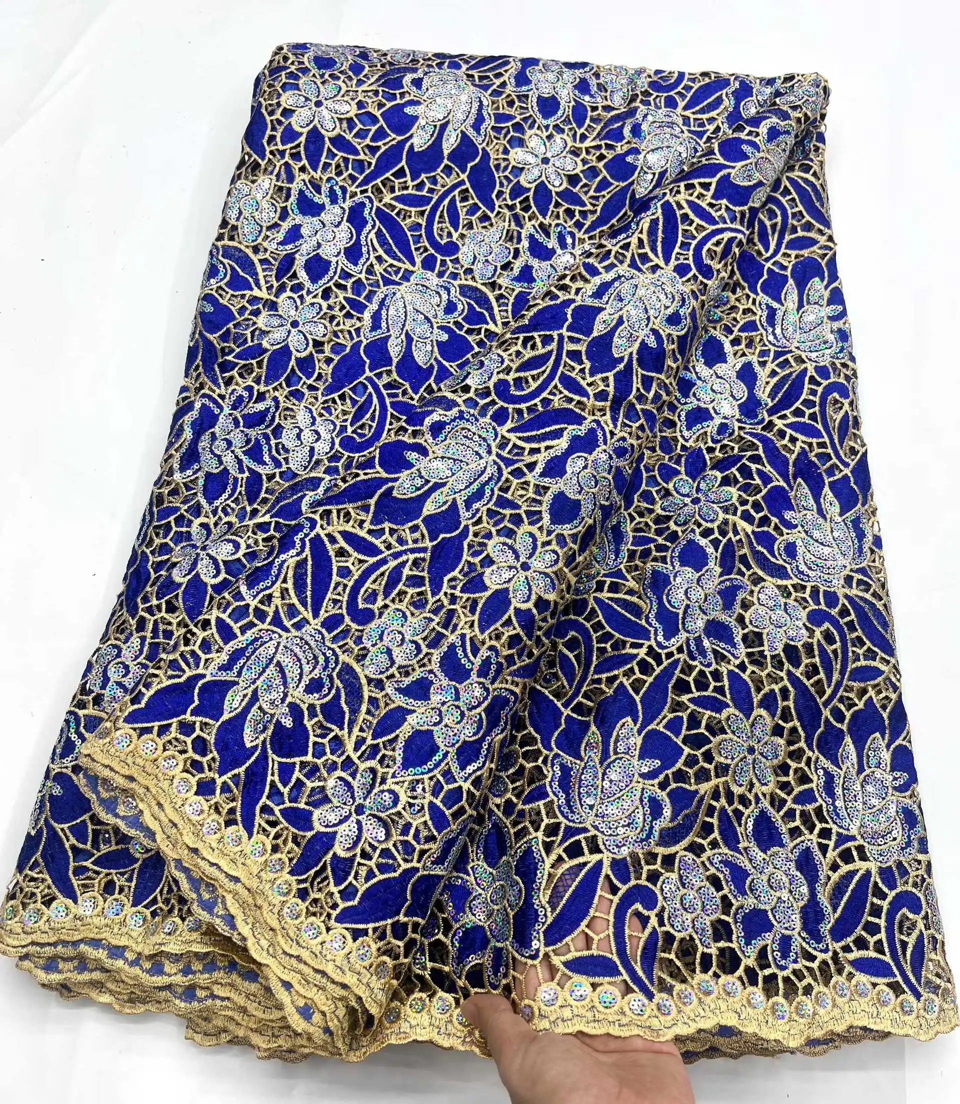

African Guipure Cord Lace Fabrics 2025 High Quality Nigerian French Lace Fabrics 5 Yards for Wedding Dresses-HD