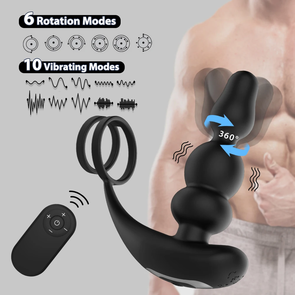 360° Male Prostate Massager Vibrator Remote Control 3 in 1 Anal Butt Plugs Penis Ring Masturbator double penetration sexy adult