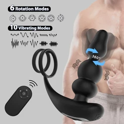 Vibrador masajeador de próstata para hombres, Juguetes sexuales 3 en 1 con Control remoto, tapón Anal, anillo masturbador para pene, Gay, adultos, 360 °