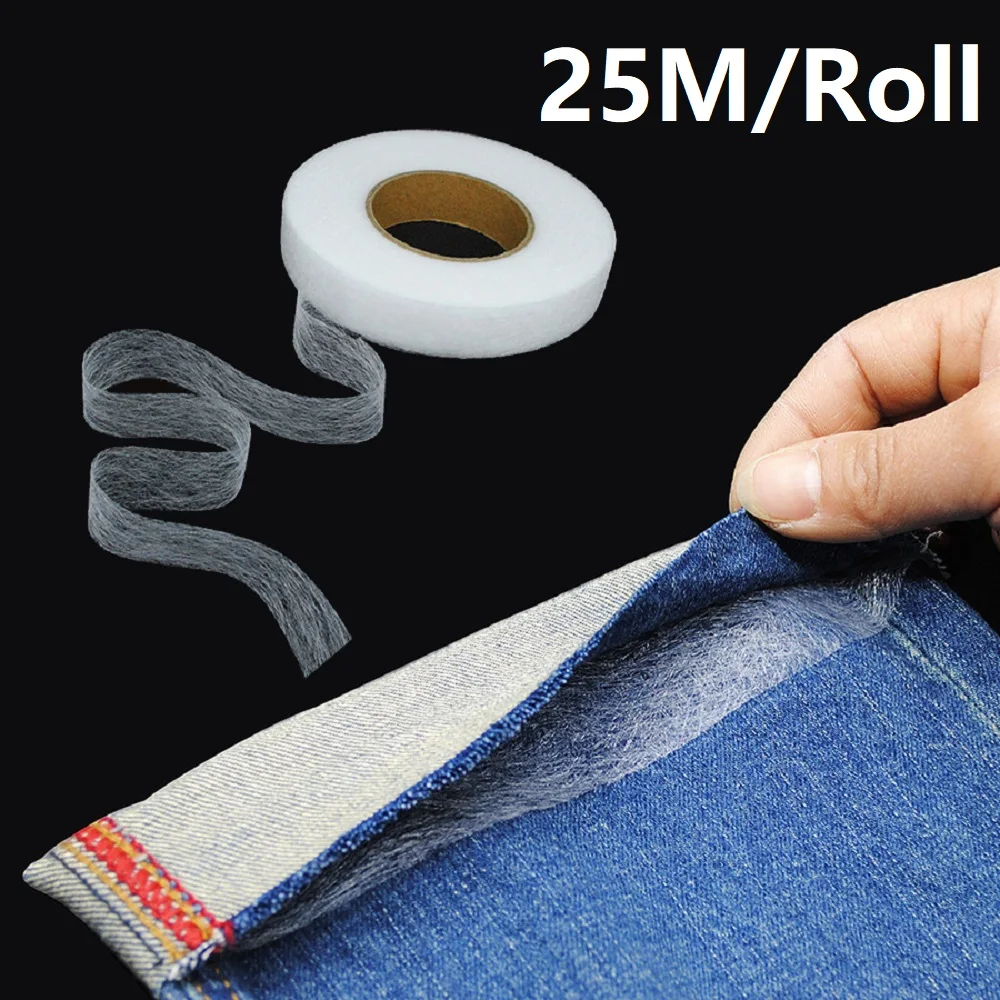 1/2Roll Iron on Hemming Tape 25M Double-sided Non-woven Interlining Hem Tape Adhesive for DIY Sewing Fabric Clothes Pants No Sew
