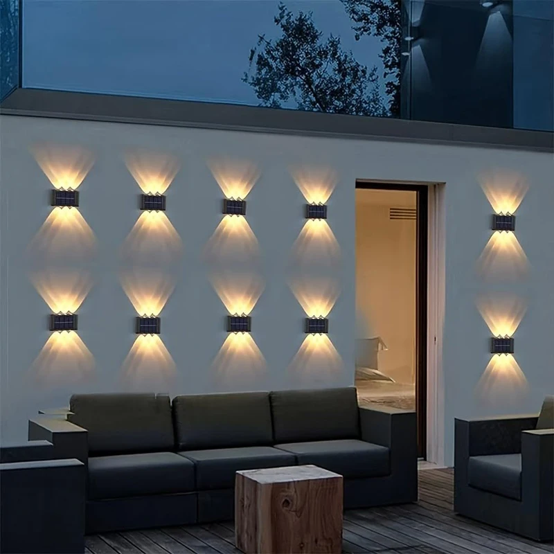 Solar Powered Outdoor Garden Wall Light 6LED Up Down Waterproof Lamp for Terrace Fence Courtyard Patio Yard Pathway Wall Decor