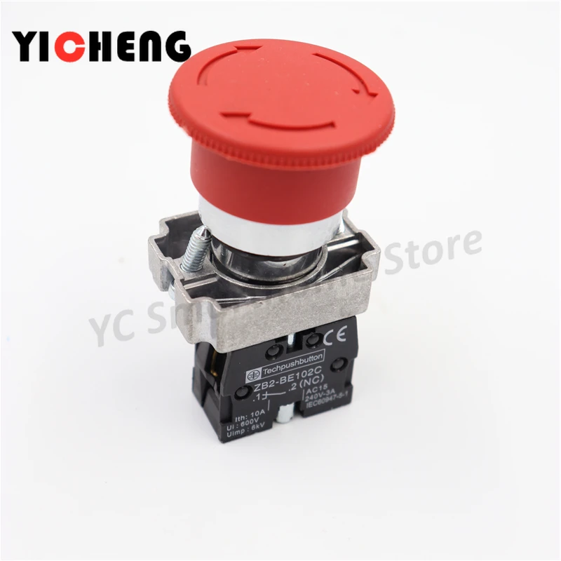 1Pcs Mushroom head power switch emergency stop 10A 22mm push button switch