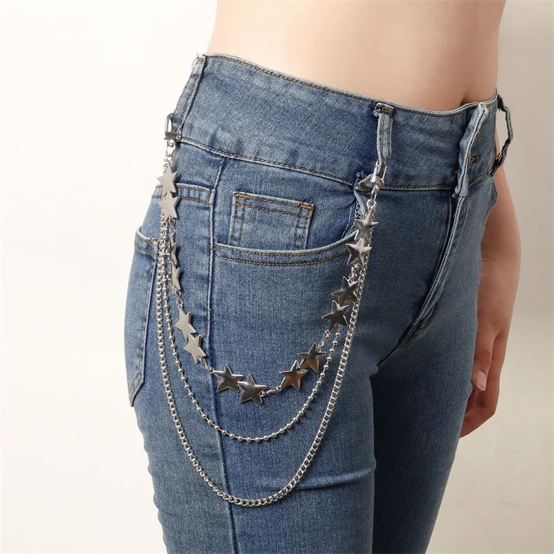 Hip Hop Five-pointed Star Pants Chain Secure Travel Wallet Chain Heavy Duty Jeans Link Coil Leash
