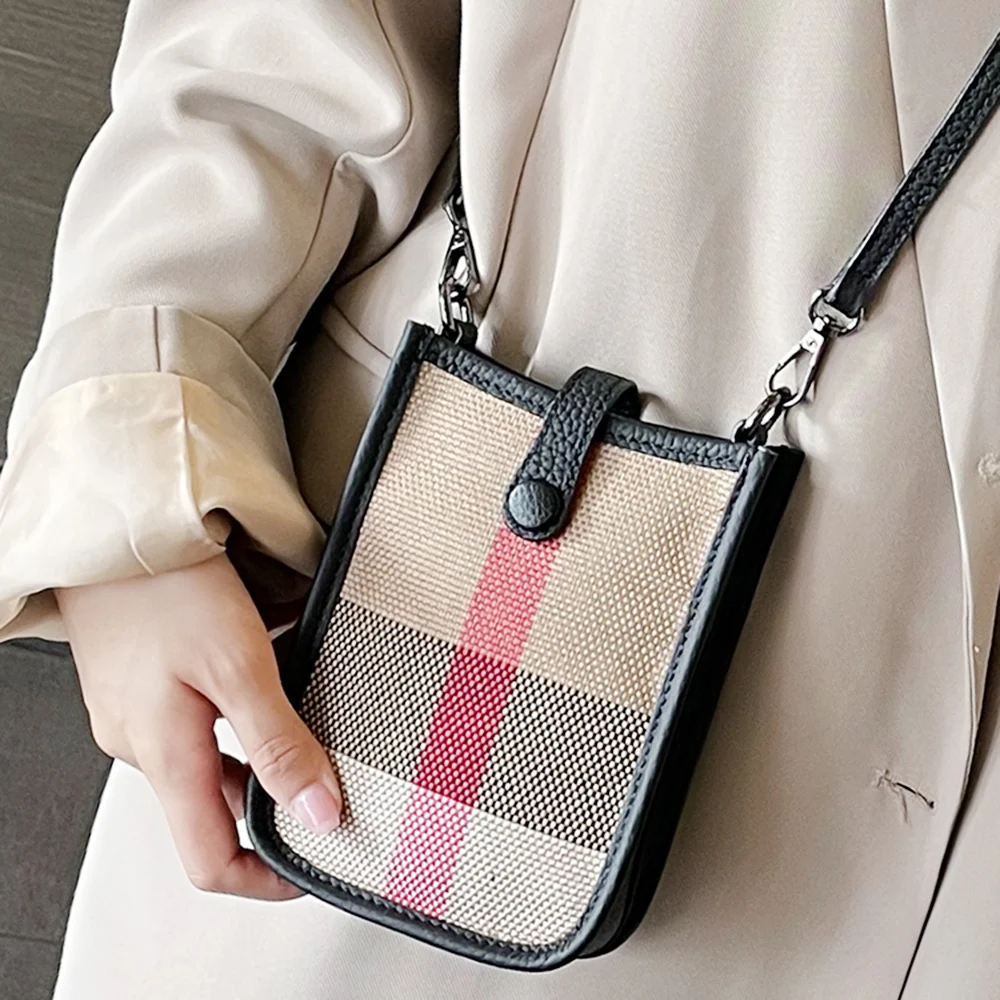 Fashion Small Women's Bag Daliy Luxury Plaid Stripes Canvas Mini Female Crossbody Bag Classic Retro Mobile Phone Sling Handbag