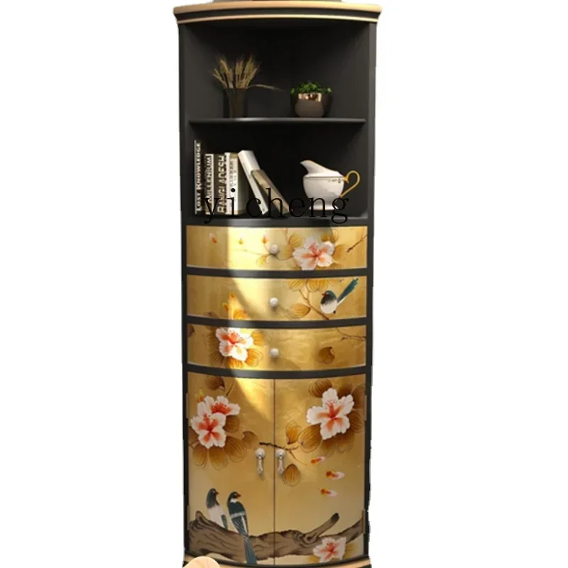 zk New Chinese Style Corner Triangle Corner Side Cabinet Corner Storage Rack Wine Cabinet Storage Cabinet