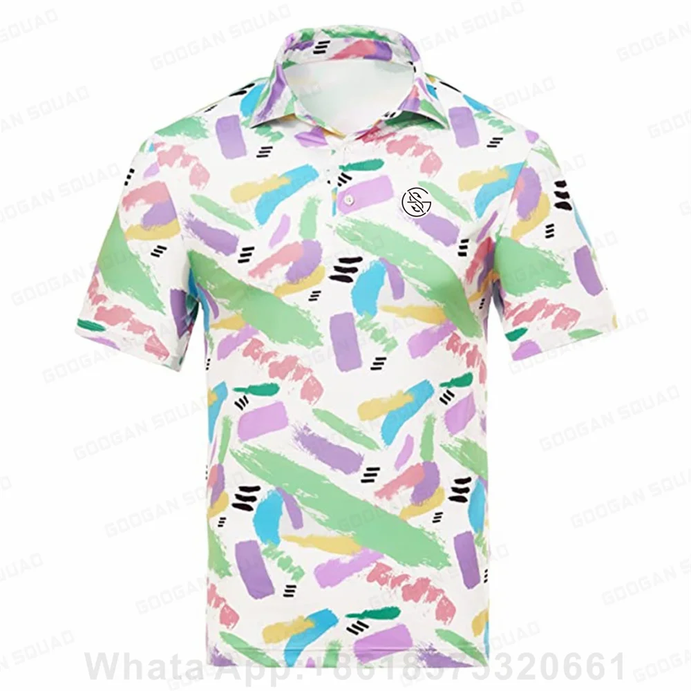 Kids Golf Polo Shirts Summer Short Sleeve Sweatshirt Lapel Button Clothes Casual Top Children's fun printed golf polo Breathable view 2