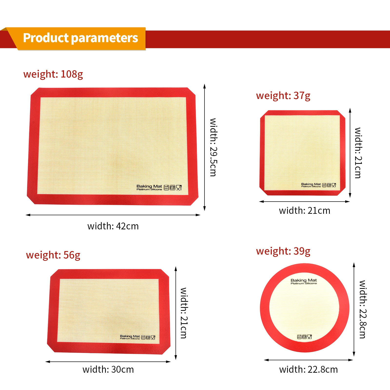 1Pcs Silicone Baking Mat for Kitchen Rolling Kneading Oven Mat Heat Resistant Non-Stick Board for Baking