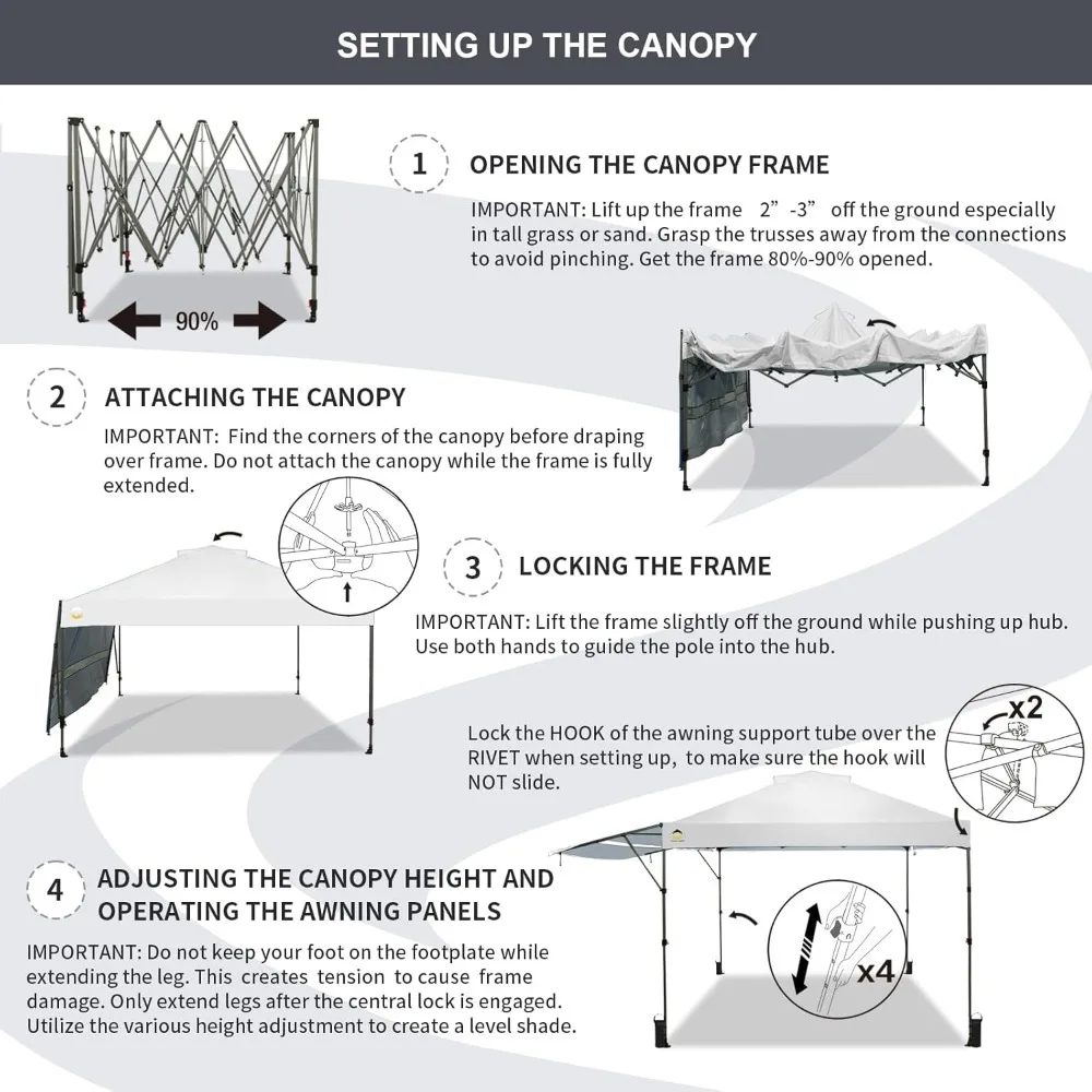 10x10 Pop up Canopy Tent, Instant Commercial Canopy with Extend Awning, Patended Centerlock, 150D Silver Coated,4 Ropes,8 Stakes