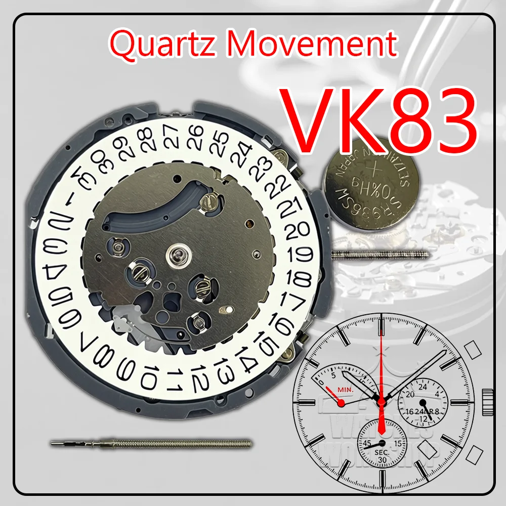 VK83 Quartz Chronograph Movement 1/5 Sec Sweep with Stem for Watch Repair & Modding Replacement Watch Accessories