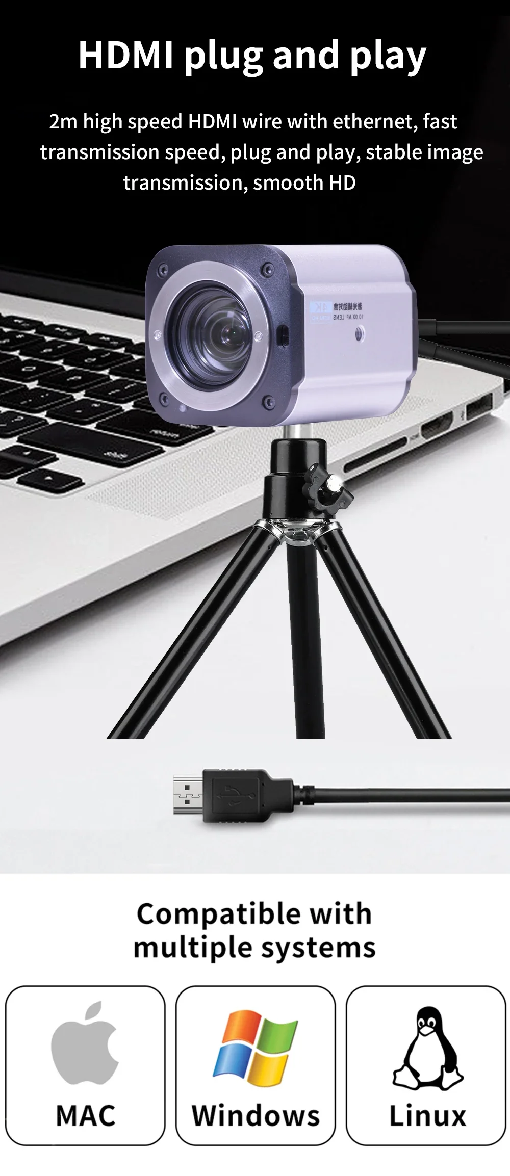 Imagem -04 - Câmera de Transmissão ao Vivo Full hd 10x Zoom Óptico Usb Hdmi 1080p Transmissão ao Vivo Câmera Digital Tripé Vídeo Classe Conferência Webcam