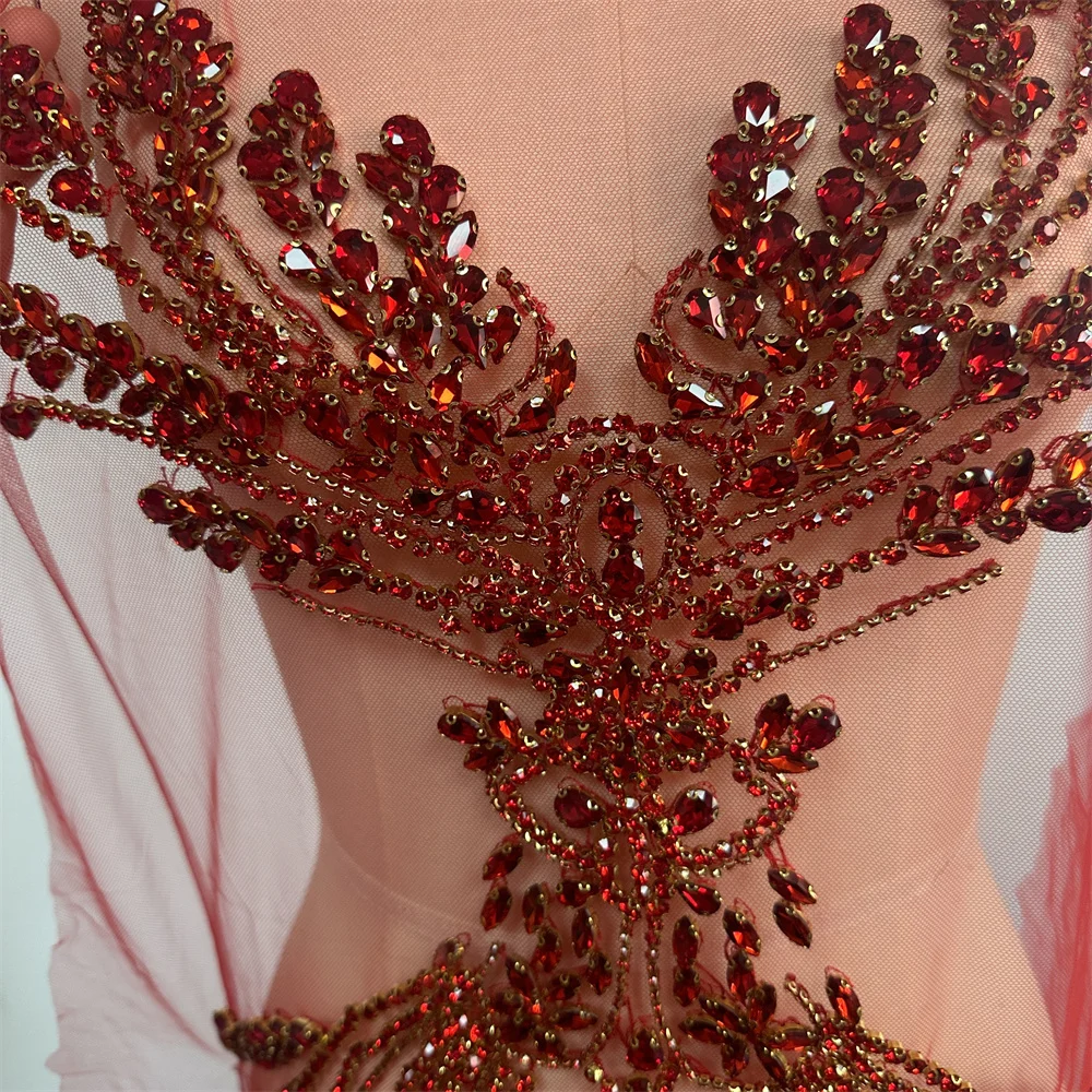 Handmade rhinestones  bodice applique sewing beads stones patches  for dress