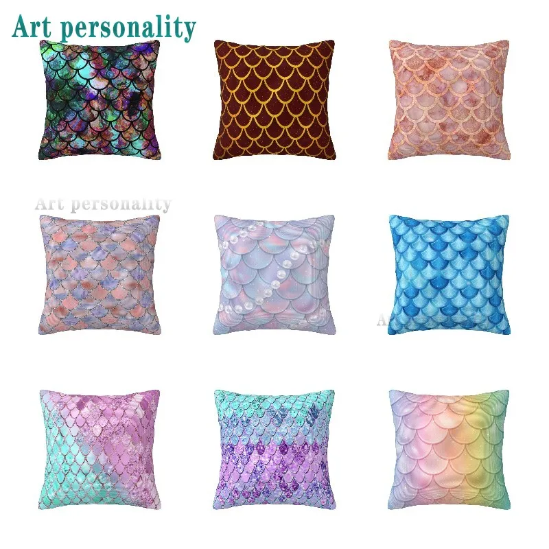 Mermaid Pillow Cases Decorative Mermaid Scale Throw Pillow Covers Set of 2 Cushion Covers 18