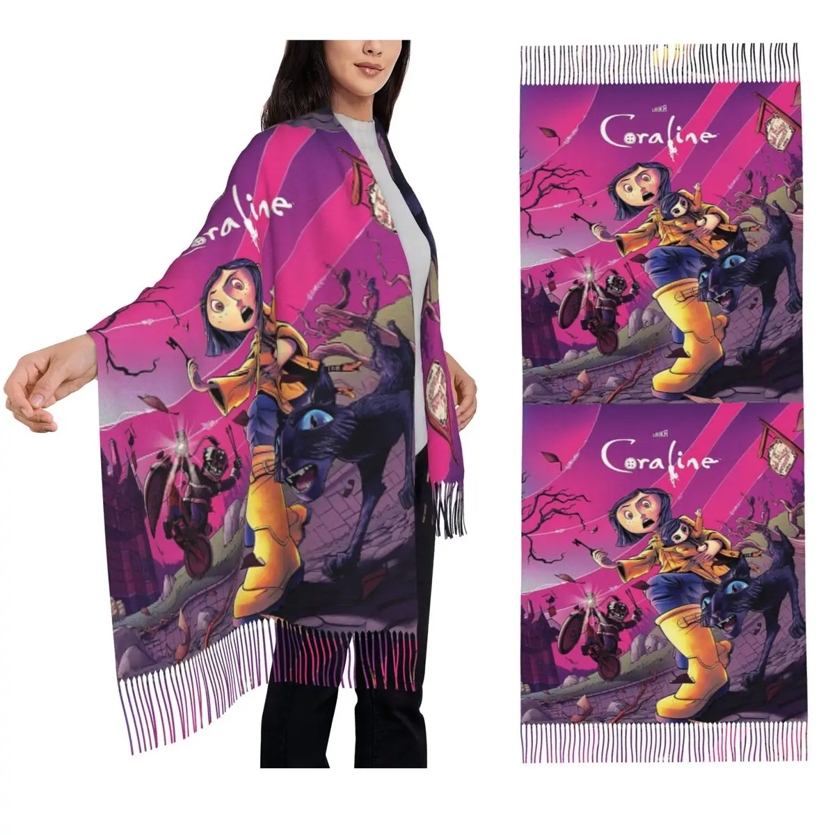 

Зачарованные корейли, анимационный шарф, шарфы с кисточками, женские мягкие теплые шали и накидки, длинная осенне-зимняя шаль