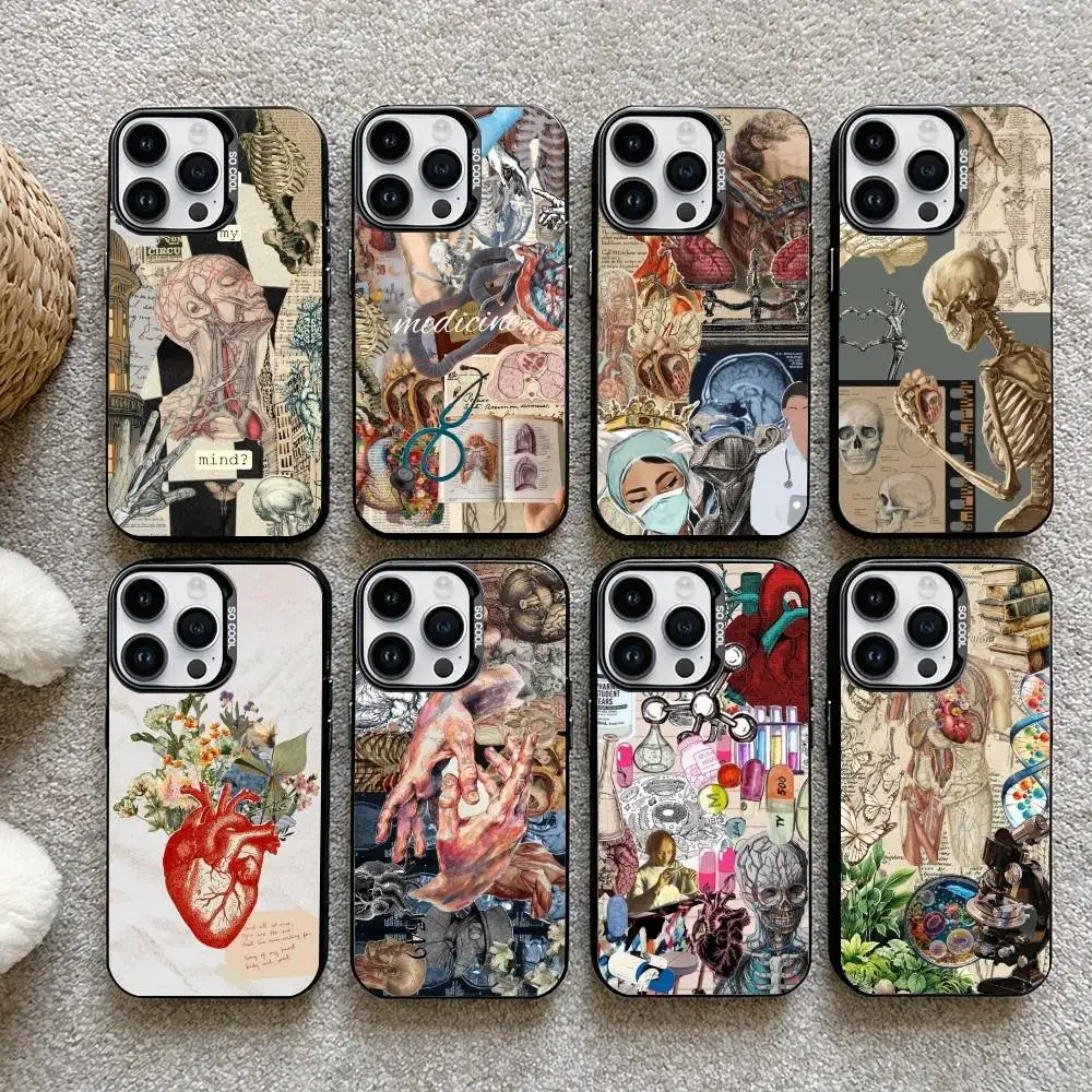 

Medical Art Medicine Collage Phone Case For iPhone17, 16,15,14,13,12 Pro Max Black Candy Matte Shockproof Cover