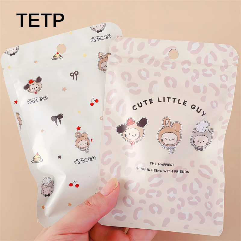 TETP 100Pcs Aluminum Foil Cartoon Ziplock Bags With Hang Hole Party Handmade Gift Decoration Home Cookies Candy Packaging Favors