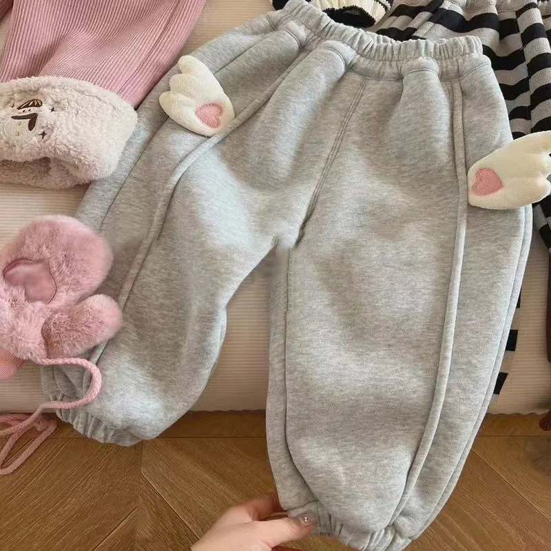 LYY-Girls' Winter Padded Fleece Trousers Children's Clothing Loose All-Matching Warm Sweatpants Sports Pants One to Get through