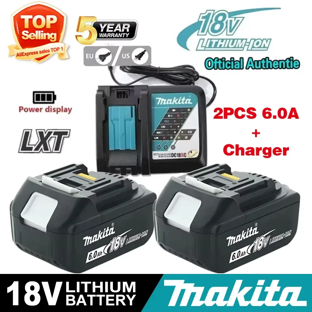 

NEW Makita 18V 6000mAh Rechargeable Power Tools Battery With LED BL1830 BL1850 BL1860 Battery Charger Set With Working Light