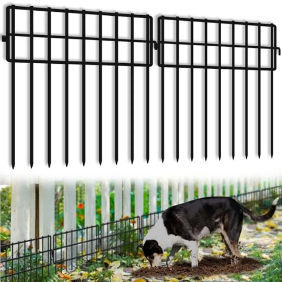 32 Panels Animal Barrier Fence No Dig 32ft L X 13in(H) 1.2in Gap Rabbit Fences Ground Defense Border Small Metal Fencing Dog Bl