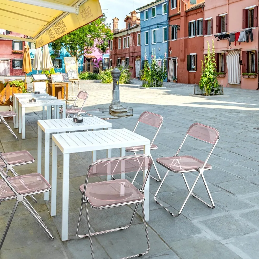 

Acrylic Folding Chairs 2 Pack, Clear Chair Foldable and Stackable, Plastic Panel & Metal Chrome Frame, Weight Capacity