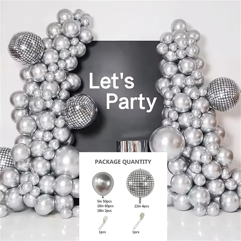 118 Stück Chrom Metallic Silber Ballon Girlande Bogen Kit 4D Disco Folienballons für Geburtstag Hochzeit Junggesellenabschied Dekorationen