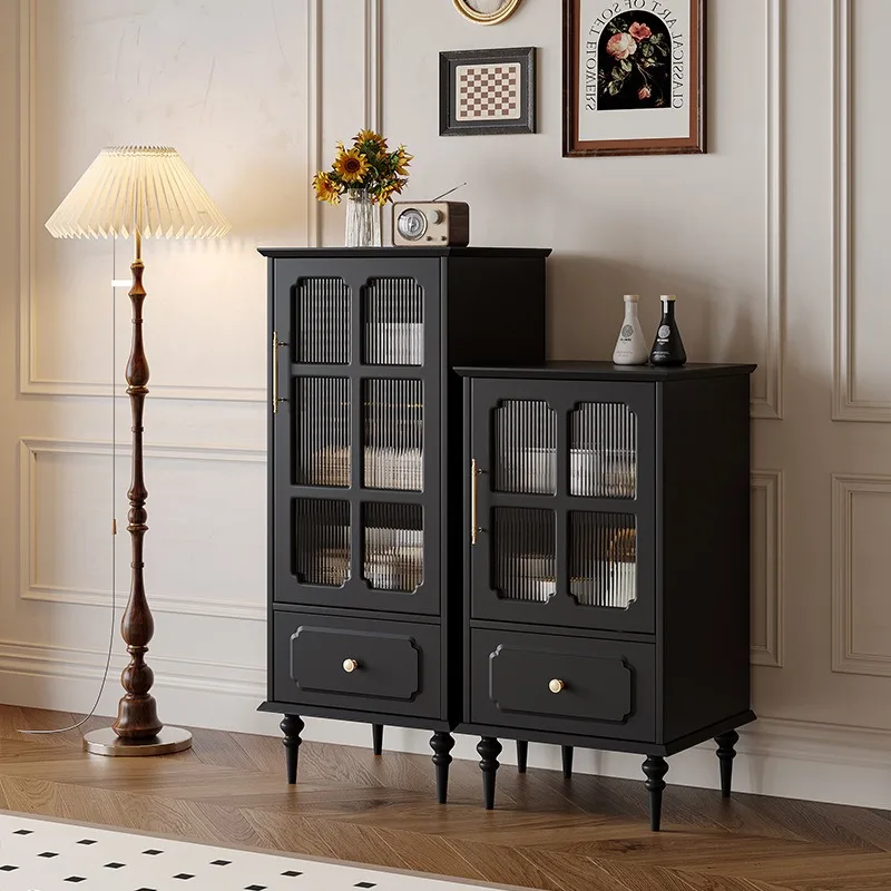 

Living room solid wood against the wall wine cabinet black multi-functional sofa TV small vertical cabinet