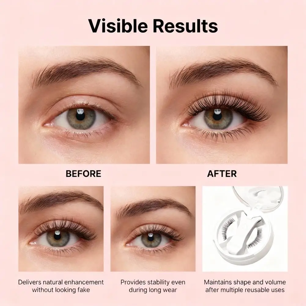 Juego de pestañas postizas magnéticas de estilo rizado, pestañas naturales reutilizables 3D sin pegamento, fáciles de usar para principiantes, pestañas amigables en viajes