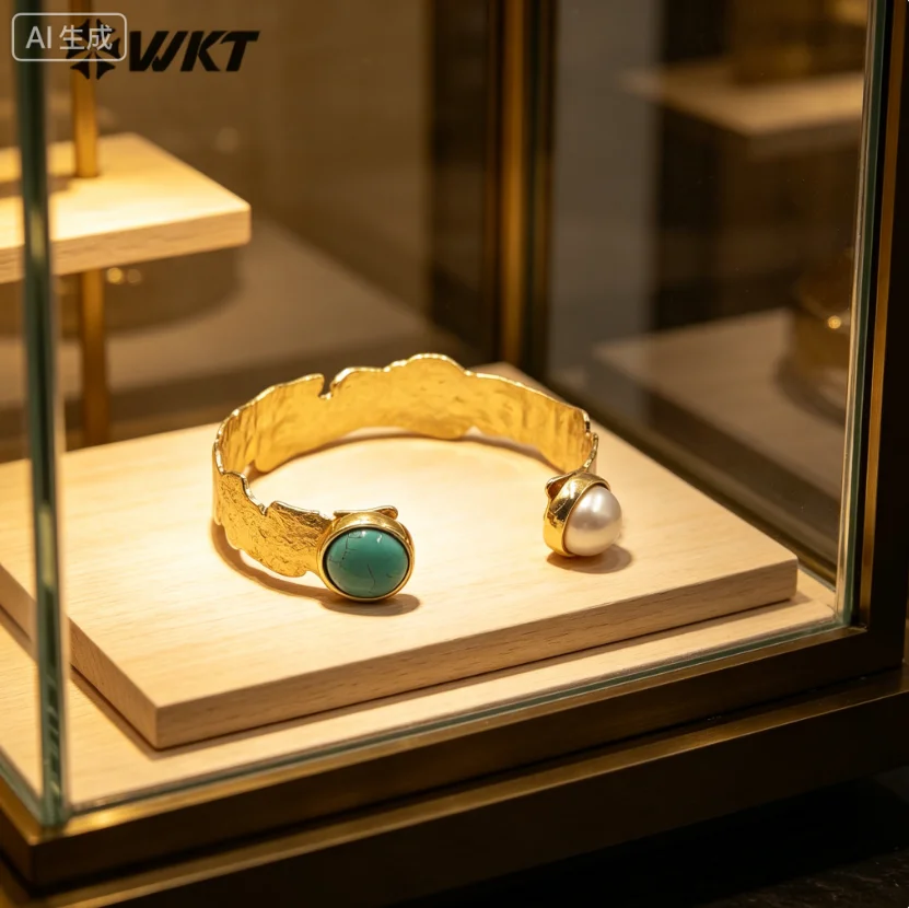 MPB019 WKT Exclusive Natural Freshwater Pearl Turquoise Bangle Irregular For Friends Gifts