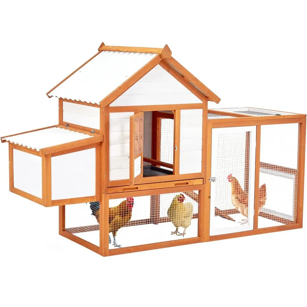

Двухуровневый уличный деревянный курятник с выгулом, кроличьим вольером, гнездовым ящиком, УФ-стойкой крышей, лестницей и поддоном