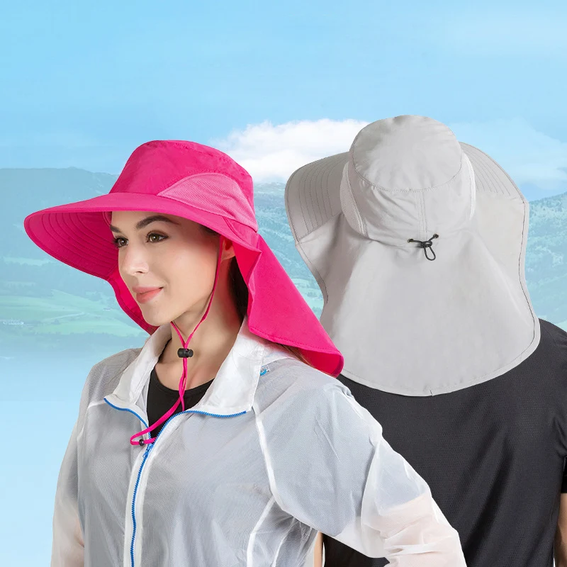Full Coverage Wide Brim Sun Hat UV Protection Neck Shield Cap Adjustable Chin Strap Foldable Outdoor Summer Fishing Hiking Hats