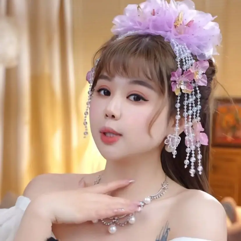 

Ethereal Dreamy Fresh Spring New Fringe Fairy Flower Classical Chinese Style Purple Hair Claw Headwear Hair Clip