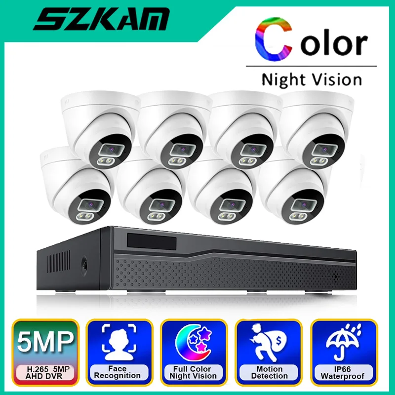 

8CH 4CH System Security Camera POE 5MP Camera Dome Full Color Night Vision AI Human Detection 3MP Video Surveillance Set Indoor