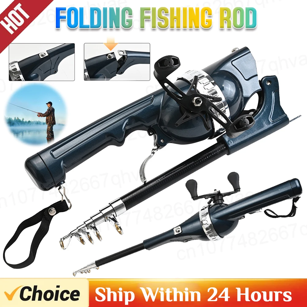 Portable Folding Fishing Rod & Reel Set - Carbon Fiber Spinning Rod for Outdoor Fishing - Gifts for Men Fishing Equipment