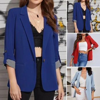 Blazer elegante para mujer, chaqueta de traje con solapa blanca, abrigo informal de moda de Color sólido con una botonadura, abrigos de calle para mujer 2025