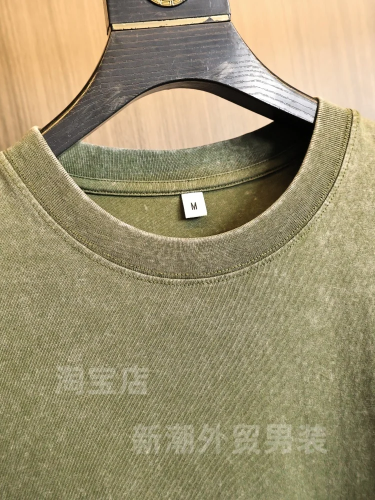Snowflake Wax Dyeing Process Vintage Summer Men's American Casual Heavyweight Cotton Loose round Neck Short Sleeve T-shirt