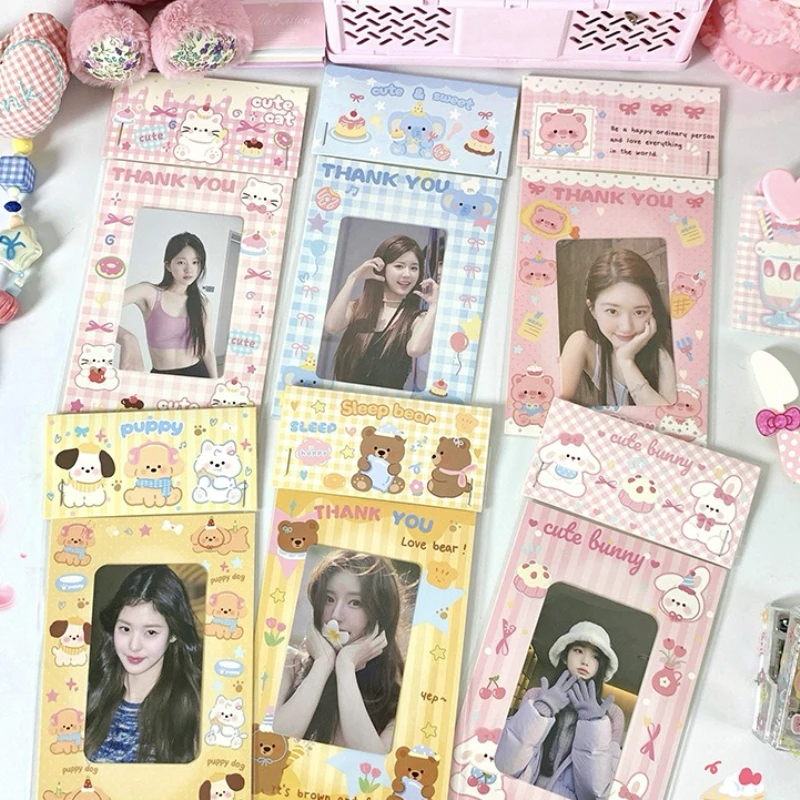 10Pcs Kawaii Kpop Card Package Set Puppy Cat Capybara Photo Card Holder with Backing Board Card Protector for Gift Wrapping