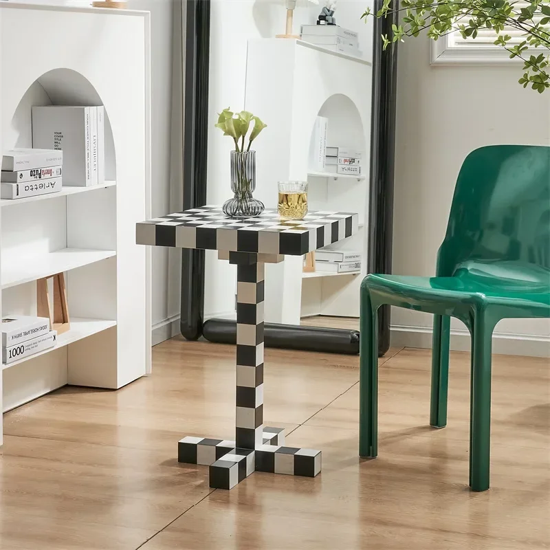 Nordic designer checkerboard modern small square table light luxury household sofa side table living room chess coffee table