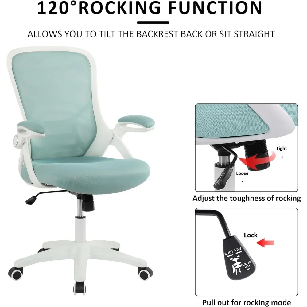 Adjustable Height Office Chair Flip-up Arms Armchair Ergonomic Mesh Swivel Computer Task Chair Comfortable for Home and Office